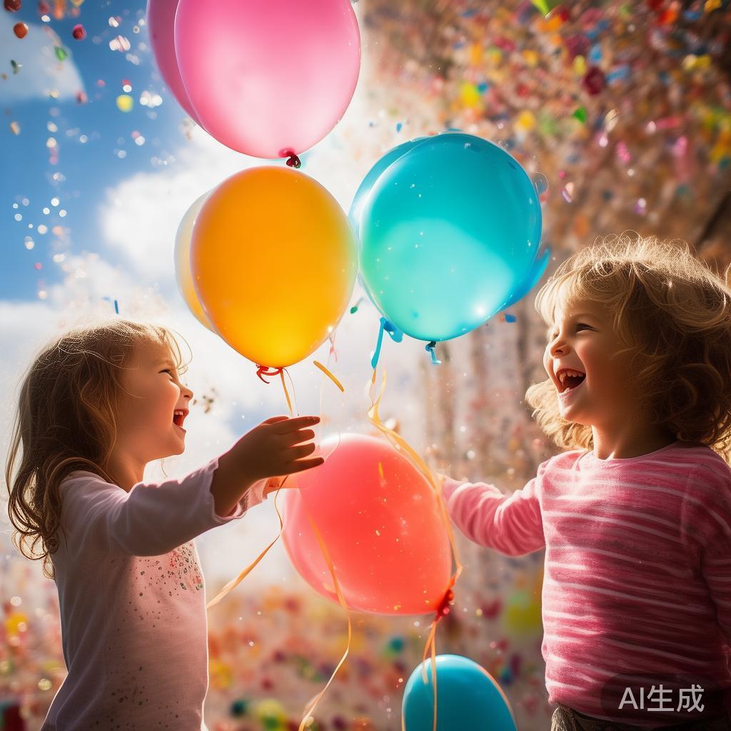 糖果派对中出两个彩色气球的精彩瞬间，让童趣瞬间绽放